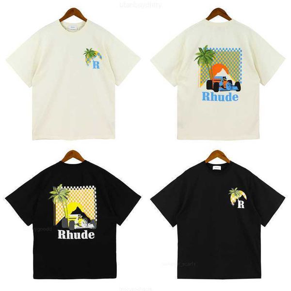 

rhude men's printed t-shirt 2023 summer new coconut tree short sleeve, White;black