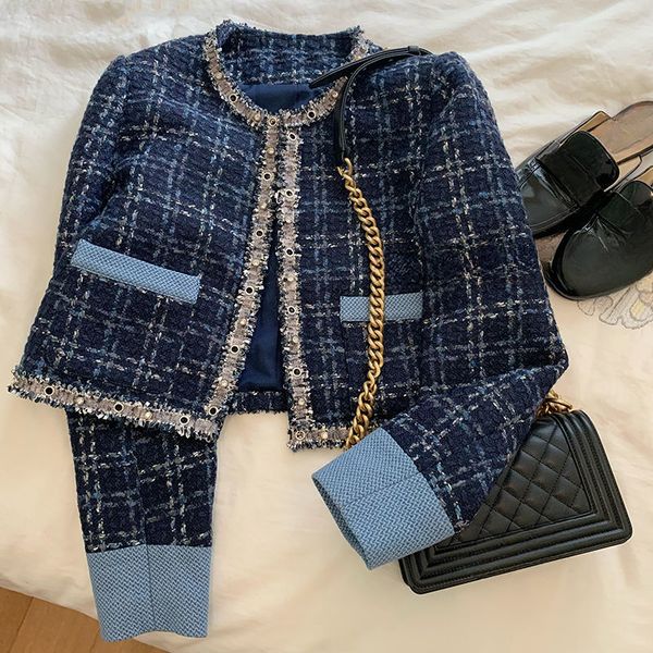 

womens jackets kusahiki tweed short coat women fashion elegant outwear cardigan korean causal oneck long sleeve open stitch 230808, Black;brown