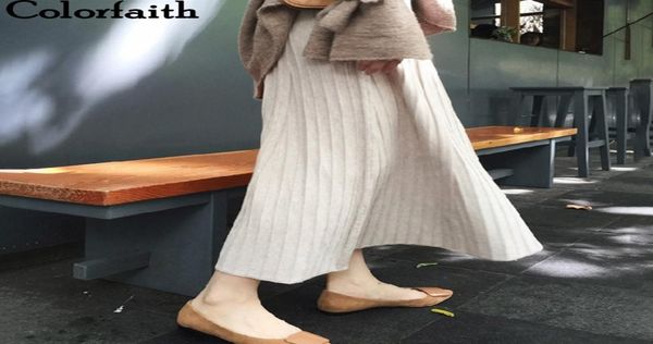

color women autumn winter knitted midi skirts mid-calf a-line empire korean style elegant pleated skirt sk5728 t2003245324316, Black