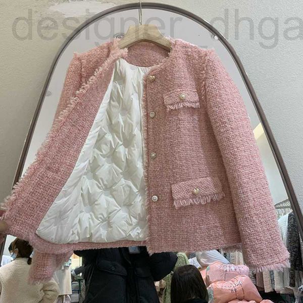 

women's jackets designer xiaoxiangfeng down jacket for women in winter, short inner lining, white duck down, small figure, coarse tweed, Black;brown