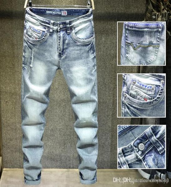 

2021distressed ripped biker jeans slim fit motorcycle biker denim for men fashion designer hip hop mens diesel jeans de designer p5667267, Blue