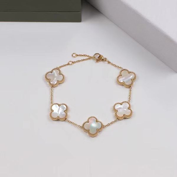 

white shell women designer bangles titanium steel classic five four-leaf flowers luxury brand bracelet wholesale, Black