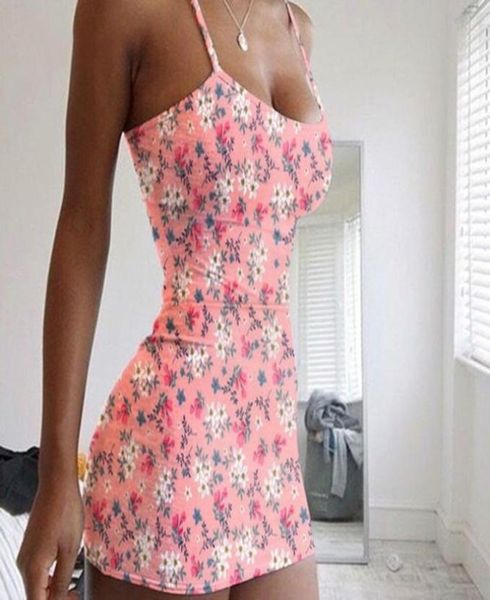 

floral print bodycone slip dress slim shoulder straps mini skirt summer women dresses fashion clothes will and sandy gift3560892, White;black