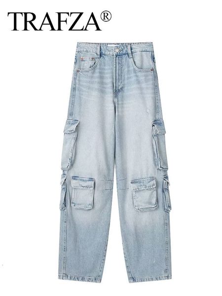 

women's pants s trafza trousers for women y2k denim material all season with large pockets jeans cool chic loose casual high street lon, Black;white