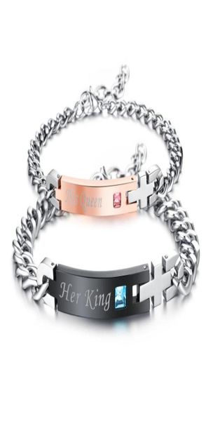 

personality mens womens stainless steel his king and her queen couples bracelet sideways style valentine039s gift56162597989660, Golden;silver