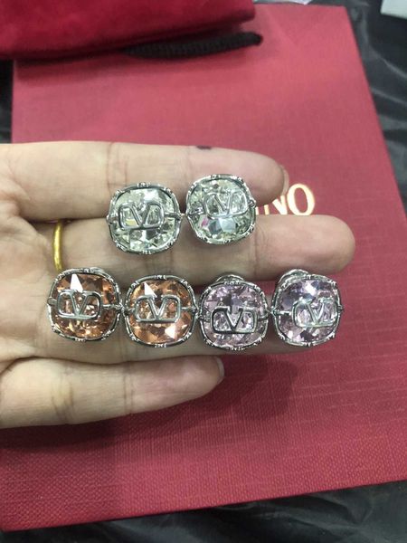 

fashion designer valentino warren's high-end v-letter square diamond earrings exude a light luxury and niche aura. square crystal earri, Golden