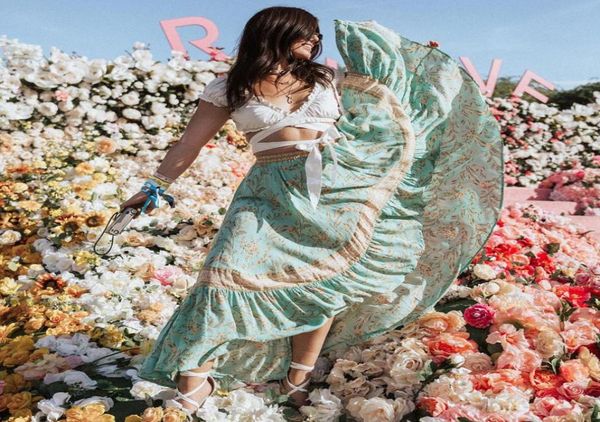 

boho green skirts maisie vintage turquoise floral print irregular summer elastic waist women skirts beach holiday party falda3568361, Black