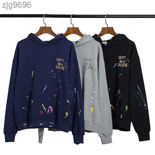 

designer depts los angeles speckle graffiti painted high street sweater for men and women couples loose fitting, Black