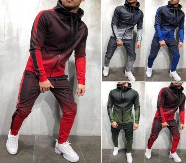 

men clothing tracksuit set hoodie bottoms plain zip pocket slim fit male fashion sport suits6209688, Gray