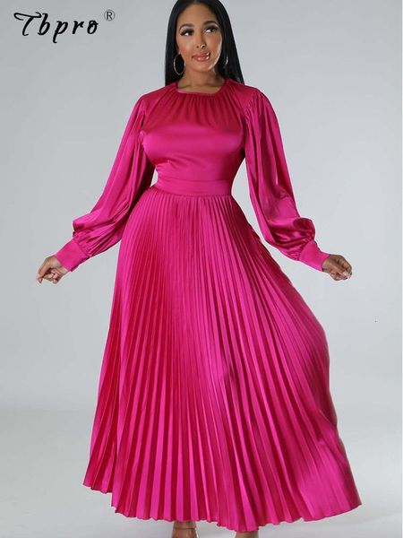 

urban dresses solid satin pleated maxi dress for women fashion o-neck lantern long sleeve high waist lady dress summer female streetwear 230, White;black