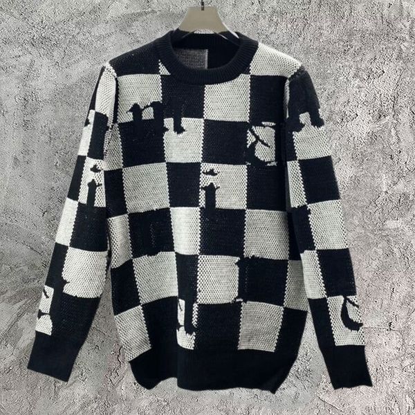 

men's sweaters casual knit clothing print knitte sweater men oneck long sleeve plaid contrasting letter for streetwear 230809, White;black