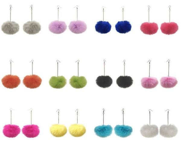 

1 pair faux fur earrings fluffy pom pom decor chain drop dangle jewelry accessories party dress up6018837, Silver