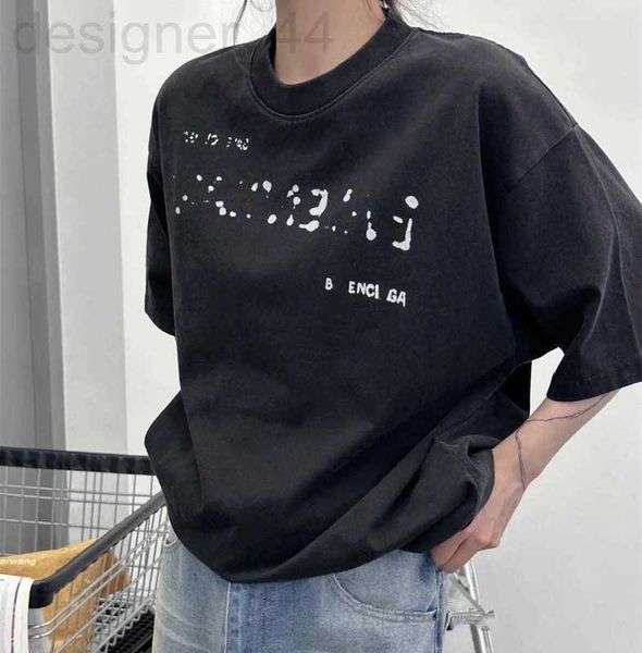 

women's t-shirt designer correct version 2023 summer new luxury fashion b family letter blur shadow print men's and loose short sl, White