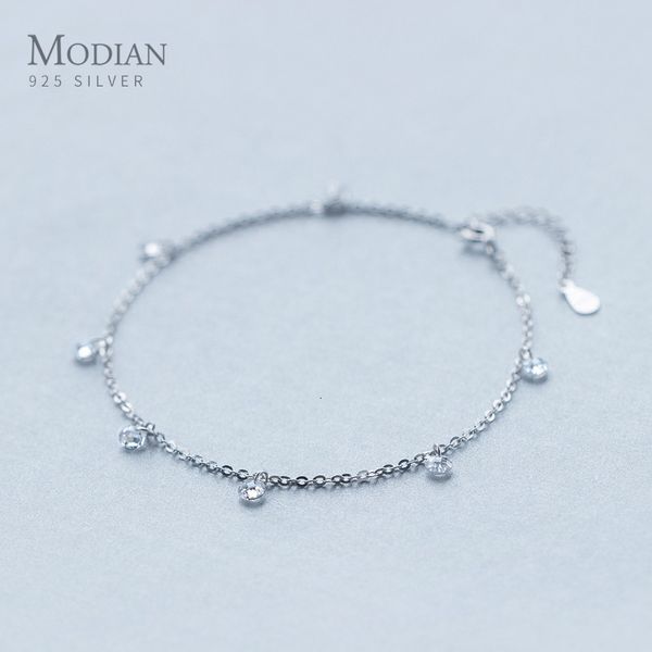 

anklets modian shining zircon anklet 925 sterling silver fashion barefoot original chain bracelet for women fine jewelry 230808, Red;blue