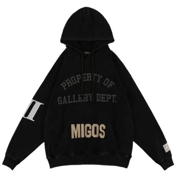 

men039s hoodies dept autumn and winter tide brand galery foam printing men039s personalized old loose plush sweater coat1729478, Black
