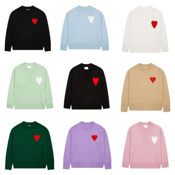 

paris fashion mens designer amies knitted sweater embroidered red heart solid color big love round neck short sleeve a t-shirt for mena, White;black