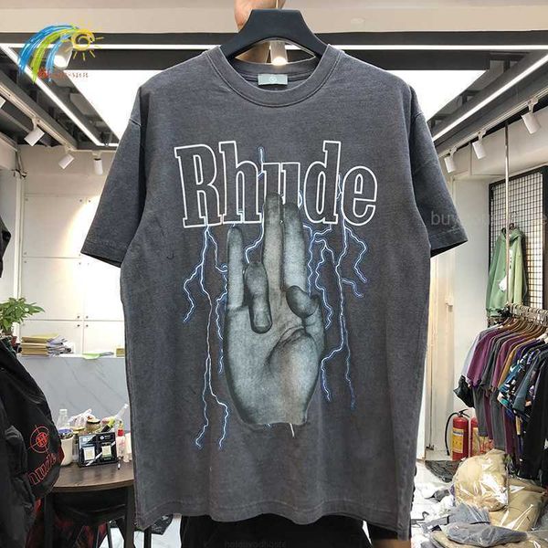 

2022 new rhude t shirt men women washed do old streetwear t-shirts spring summer style rhude tees, White;black