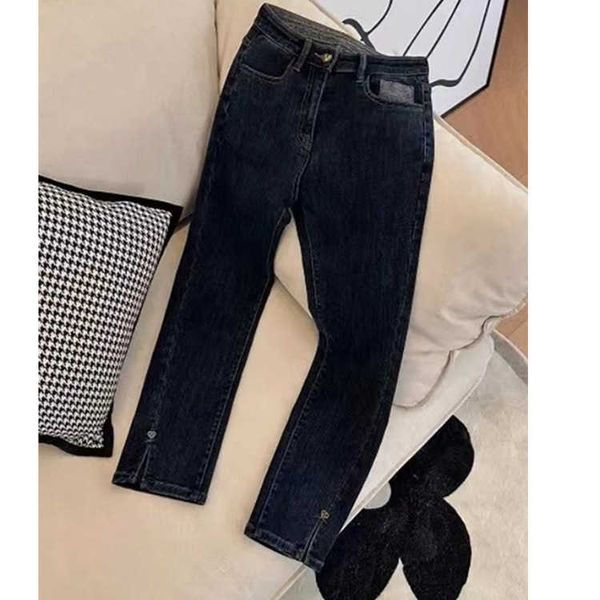 

purple brand oversized spring and summer women's cow dad pants new year's giant split slim elastic straight pipe pants ripped deni, Blue