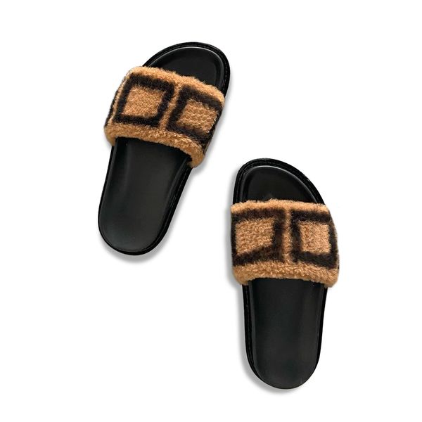 

10a slippers teddy bear fluffy sandals womans platform fur flat slipper designer shoes sliders double ff fashion fuzzy flip flop luxury hous, Black