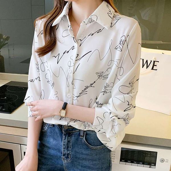 

french ink painting gravitational womens blouses print blouse for women autumn white loose shirt fashion