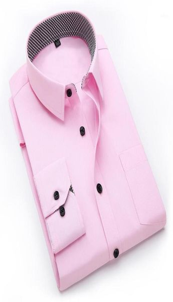 

quality good classical dress shirt male spring autumn long sleeve solid twill formal business men social button slim fit shirts16379000, White;black