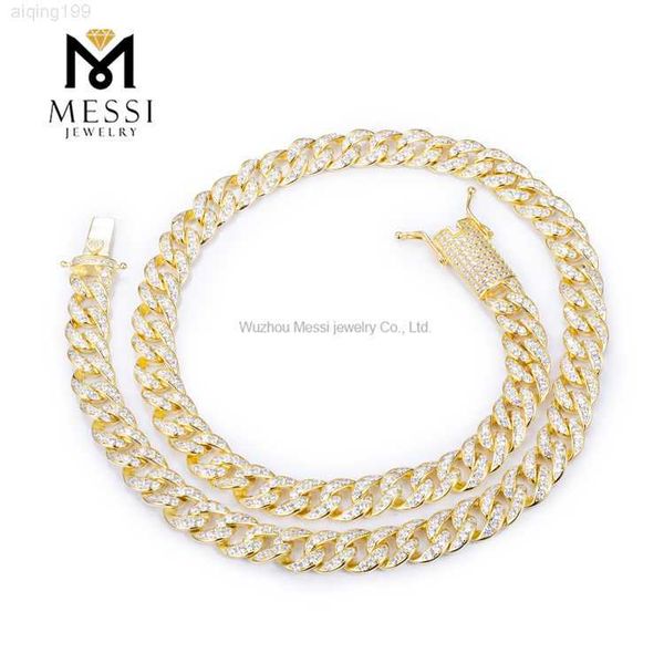 

hip hop jewelry 925 silver gold plated iced out 12mm cuban necklace cz paved cuban link chain