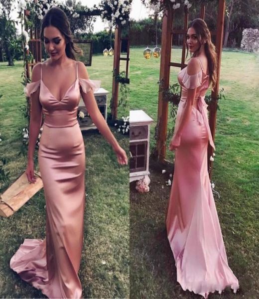 

simple prom dresses 2018 dusty pink spaghetti chiffon mermaid evening gowns off the shoulder sweep train formal party dress c1663706, Black