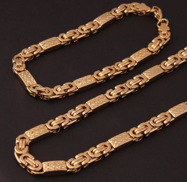 

6mm8mm gold tone 316l stainless steel necklace and bracelet byzantine flat chain jewelry set men jewelry gift8869736, Silver