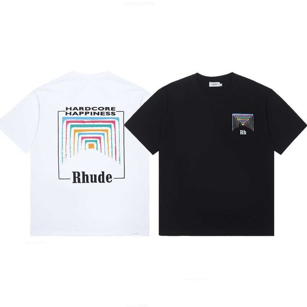 

2023 summer new t-shirts fashion rhude high street ins tide brand oversize short sleeve t-shirt men's loose half sleeve tees, White;black