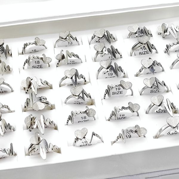 

10pcs/lot trendy woman fashion jewelry lifeline glitter powder heart stainless steel ring for charm engagement party gift wholesale, Slivery;golden