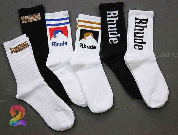 

rhude socks cotton european american street trend men women socks simple letter rhude couple in-tube socks s06, Black