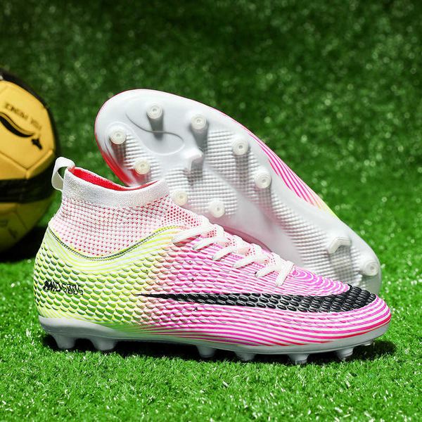 

gradient color mens football boots tf ag soccer shoes pink orange sneakers youth high training shoes big size 32-48