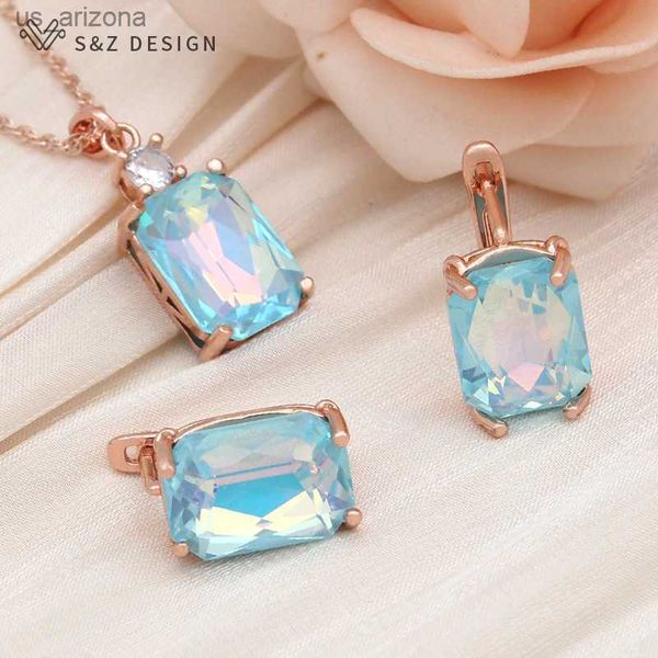 

s z design new fashion colorful rectangle crystal dangle earrings jewelry sets for women wedding 585 rose gold color necklace l230620, Silver