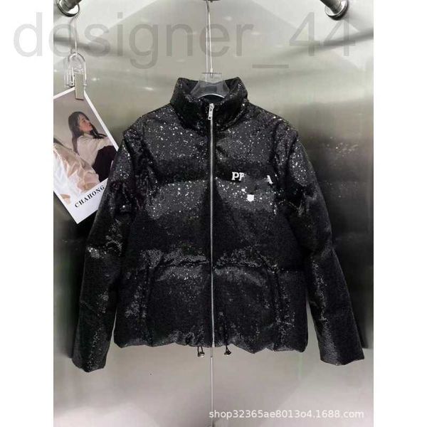 

women's jackets designer pjia 22 autumn and winter new heavy industry sequin zipper stand collar cotton suit front back printed sleeve, Black;brown