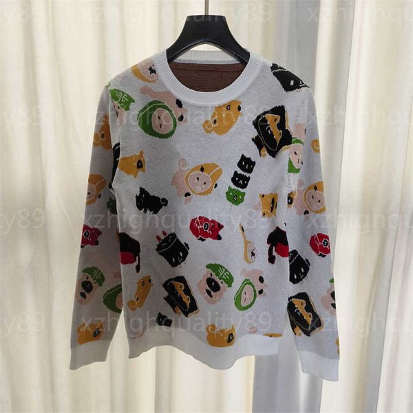 

designer sweater women knitwear fashion knits cartoon pattern multicolor jacquard long sleeve crew neck pullover sweatshirt designers sweat, White;black