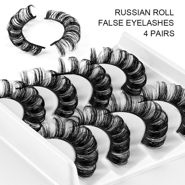 

4pairs/set eyelashes d curl russian lashes 3d faux mink eyelashes reusable fluffy russian strip lashes eyelash extensions e431