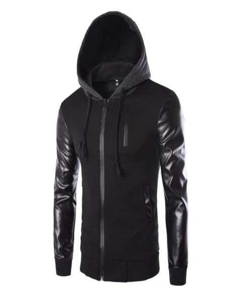 

winter jacket men pu leather patchwork men039s jackets punk style autumn fashion coats men outerwear hooded male clothing 2621820, Black;brown