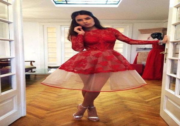 

2018 new red long sleeves lace cocktail dresses long sleeves organza knee length a line short prom gowns73633056446666, Black