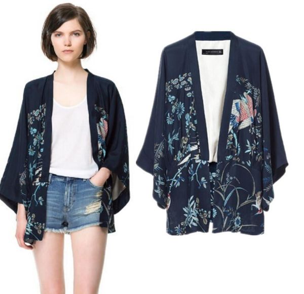 

phoenix printing kimono bat sleeve cardigan lady kimono jacket women cape outerwear8964766, Black