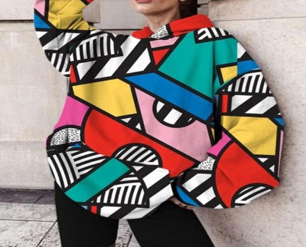 

harajuku patchwork print hooded sweatshirts women casual loose long sleeve pullover streetwear female plus size hoodie9491323, Black