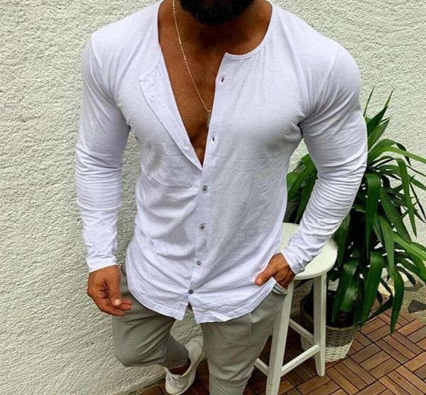 

mens casual fashion slim fit button v neck long sleeve muscle basic tee solid color tshirt casual 2169927, White;black