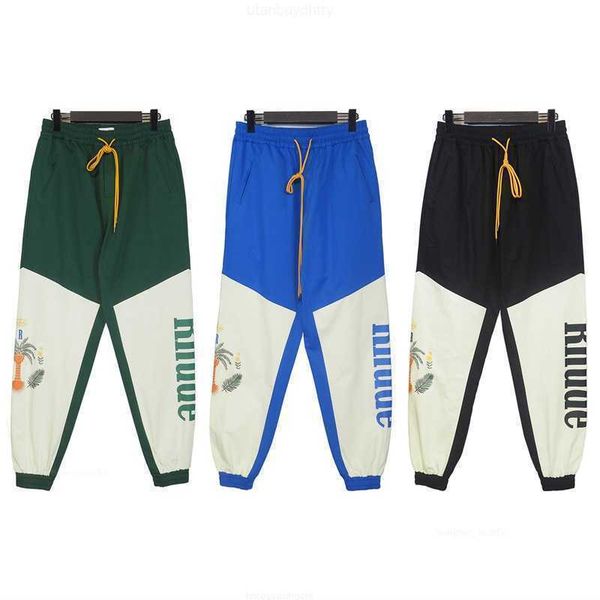 

oversized rhude trousers coconut tree and dove print patchwork overalls for men and women, Black;white