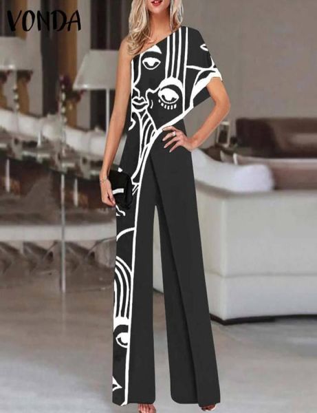 

women039s jumpsuits rompers long 2022 vonda women casual skew collar vintage printed loose ol office overalls femme pantalone2770398, Black;white