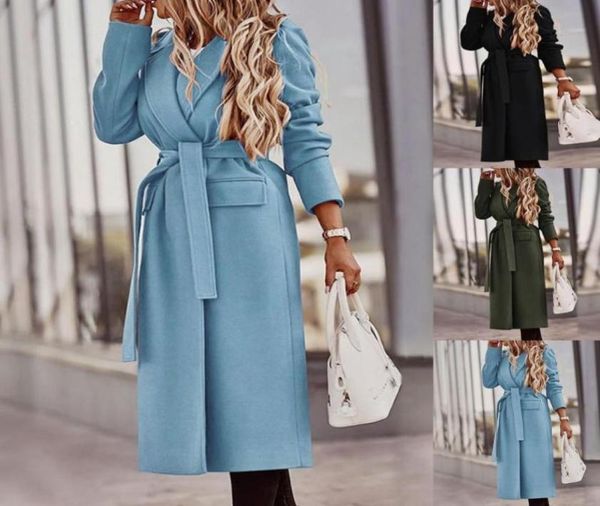 

women039s trench coats warm autumn winter women lapel long sleeve outerwear solid color belt coat jacket7013080, Tan;black
