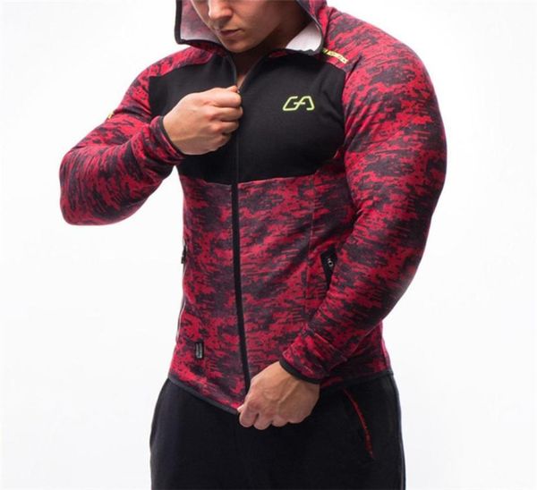 

men fitness bodybuilding camouflage sweatshirt hoodie gyms workout hooded zipper jacket male joggers sportswear brand clothing c113245454, Black