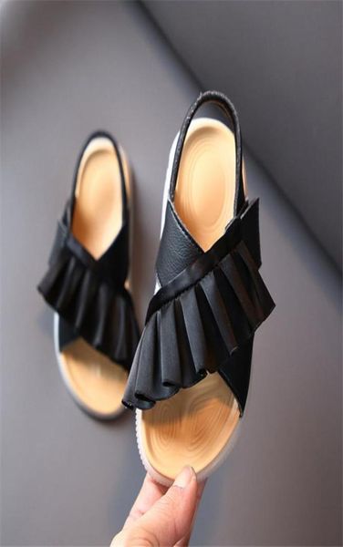 

summer children039s sandals leather ruffles toddler kids shoes cute baby shoes soft fashion princess girls sandals 21308664844, Black;red