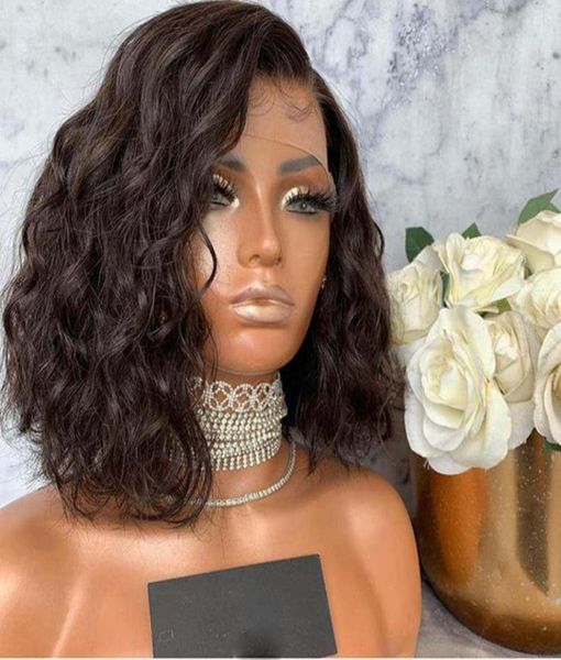 

short wavy bob wig lace front human hair wigs bleached knots virgin brazilian 13x4 lace wig pre plucked natural hairline69803829072973, Black;brown