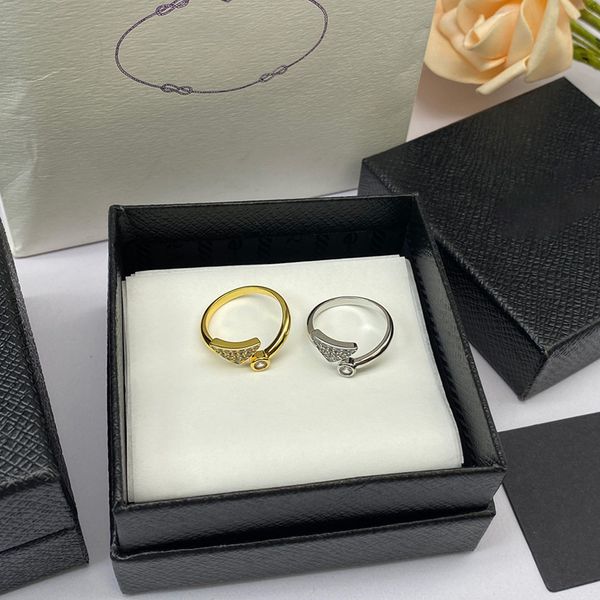 

ladies designer rings classic simple triangle diamond ring luxury diamonds open end 18k gold plated ring accessories, Silver