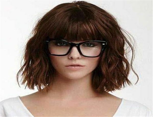 

100 human hair new fashion charm women039s short natural dark brown wavy full wig8955967, Black