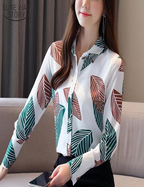 

korean new loose office lady blouse women 2021 long sleeve print chiffon shirt women and blouses blusas mujer de moda 106171204944, White